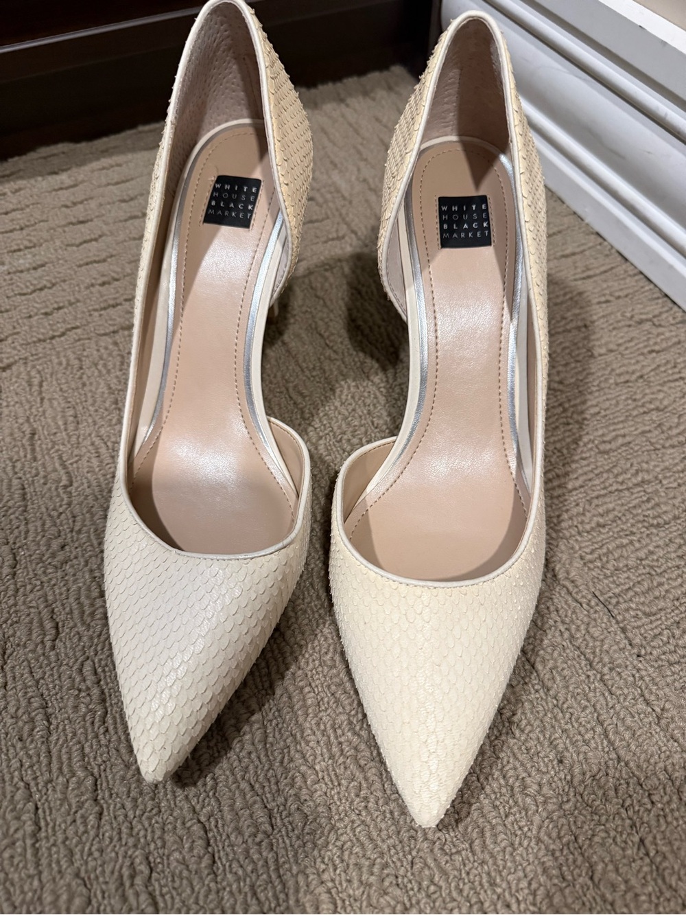 White House Black Market Cream Textured Pointed D'Orsay Pumps